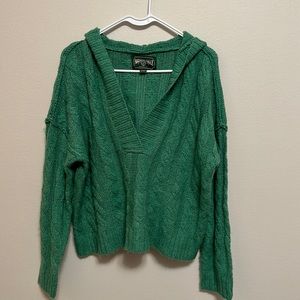 Green American Eagle knit Sweater with hood, only worn once!
